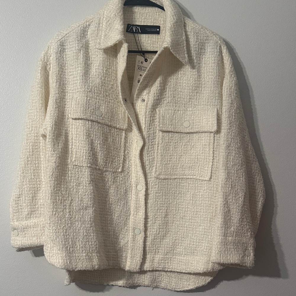 Zara women Cream Textured Jacket